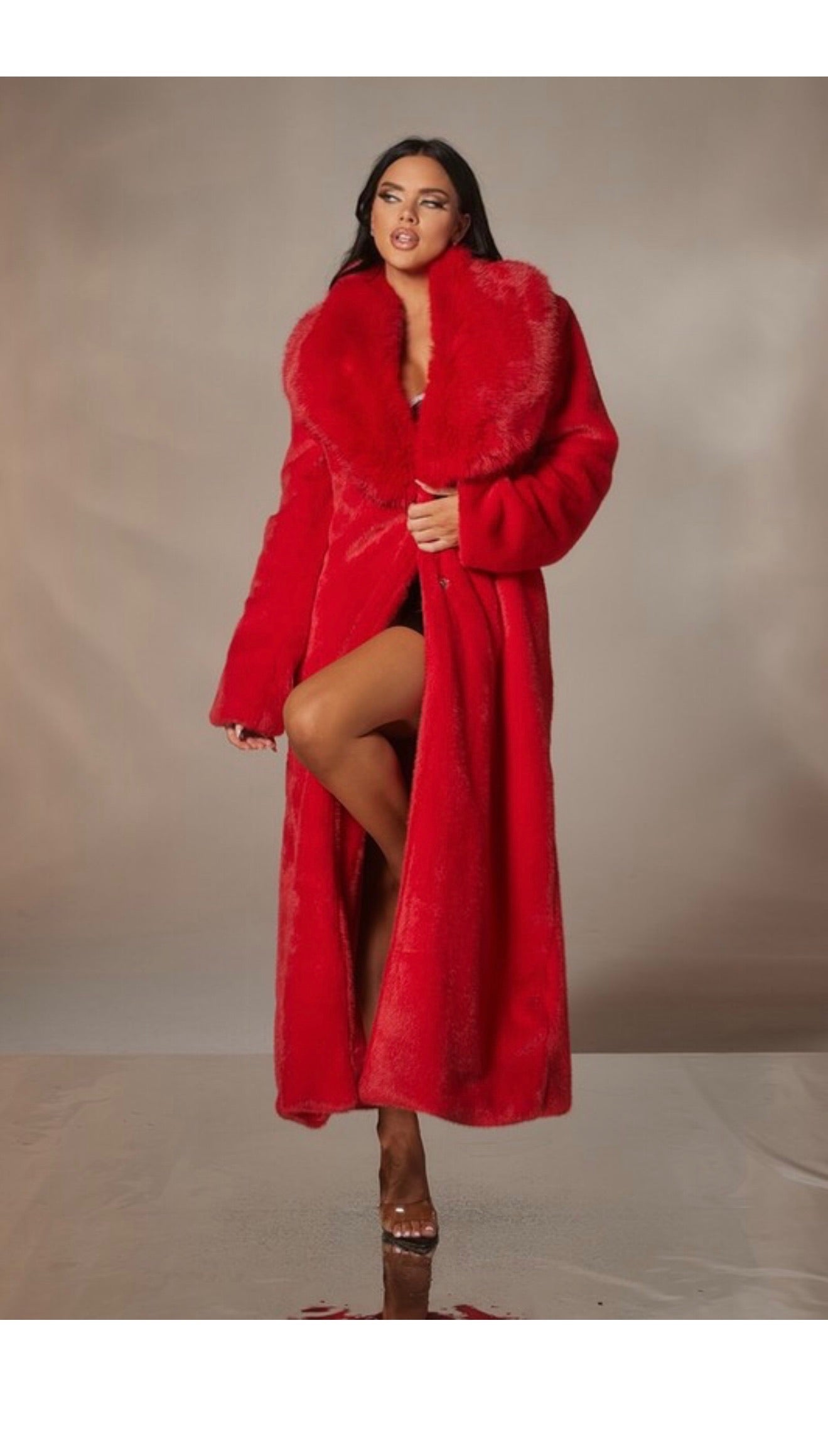 Red Stay Pressed Fur Coat